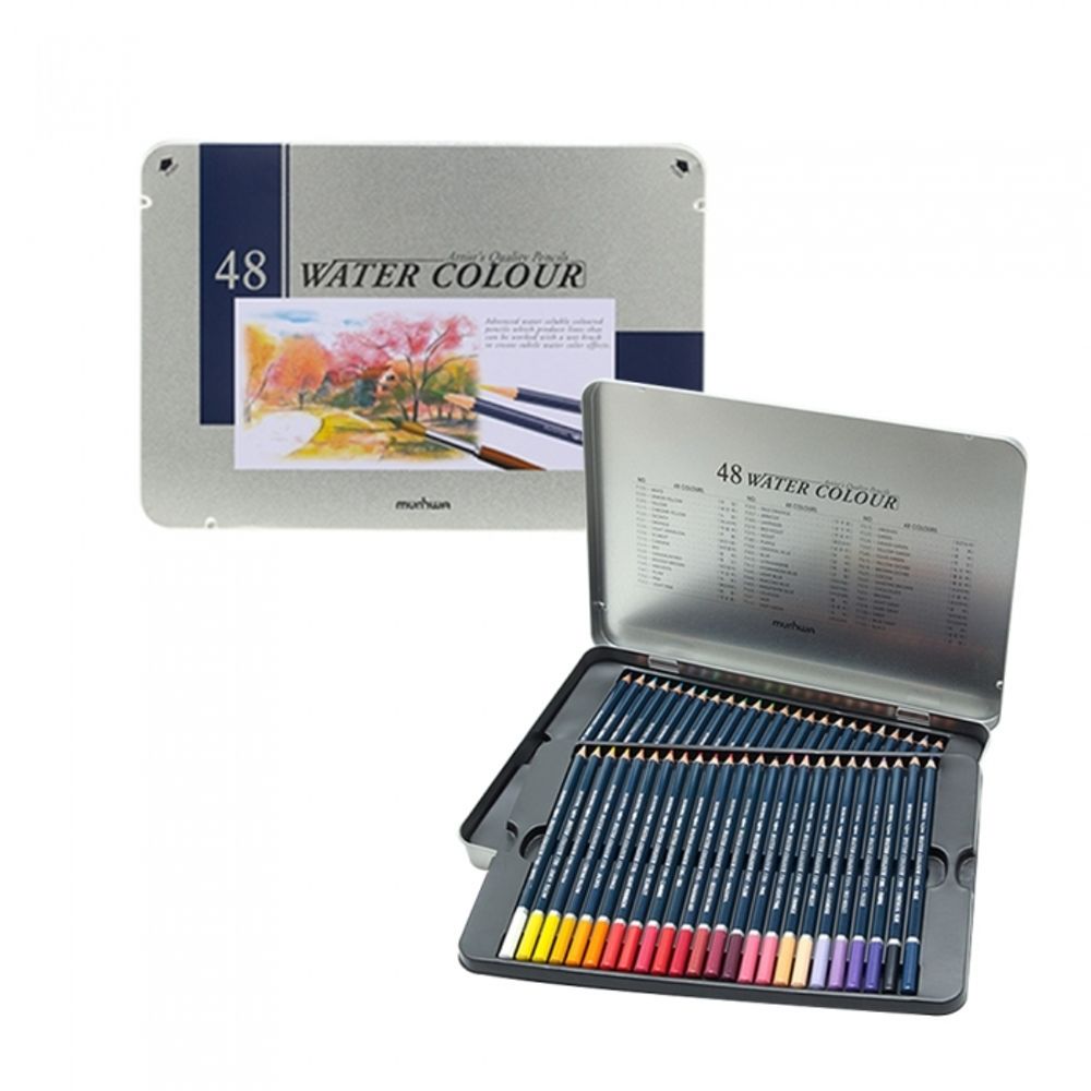 MUNHWA Nexpro Premium Water-Soluble Colored Pencil Set | 48 Full Spectrum Colors | Professional Tin Case | Artist Grade Watercolor Effect | Made in Korea